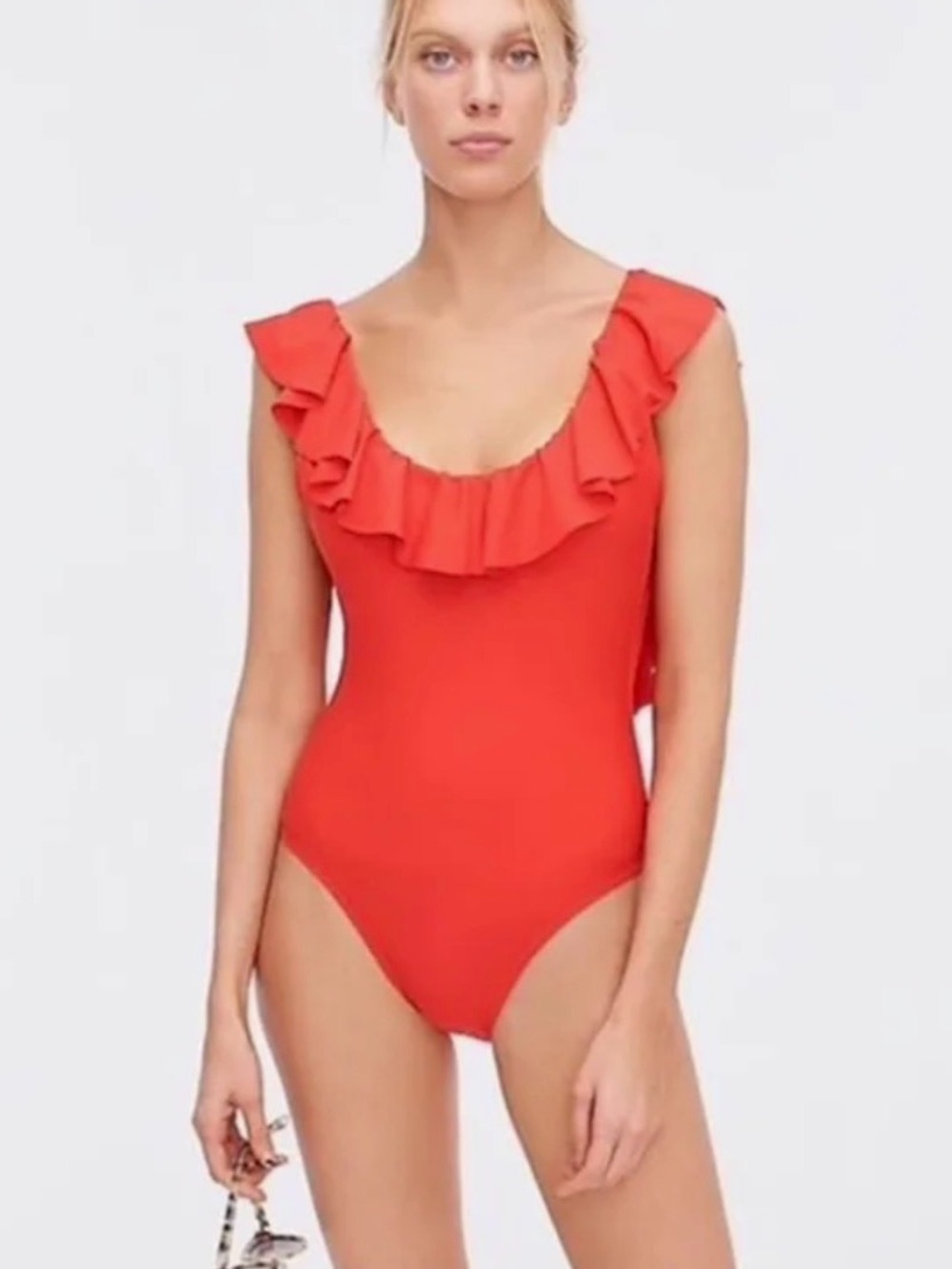 J. Crew Red Ruffle Scoop One-Piece Swimsuit